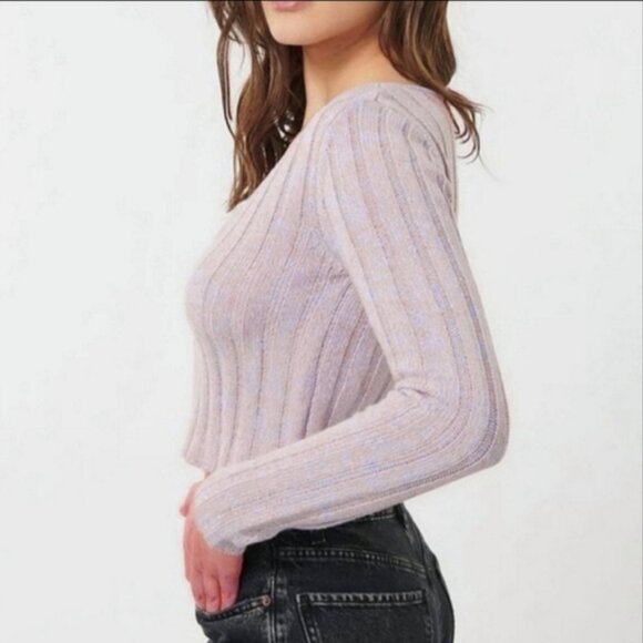 Garage Knit Ribbed Lilac Cropped Cardigan - Picture 2 of 10